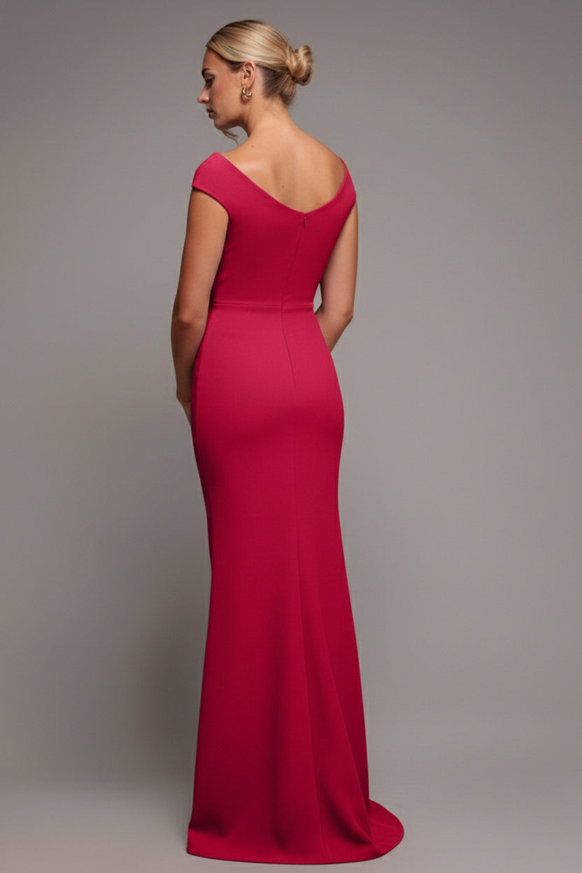 Scuba Crepe Rose Frill Maxi Dress - Magenta DR4281