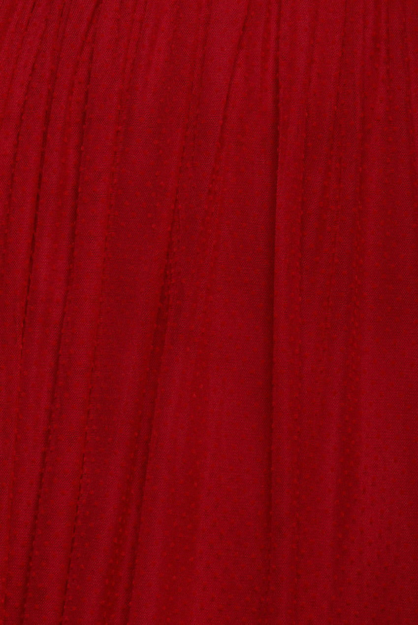 Sleeveless Pleated Dobby Mesh Corsage Maxi Dress - Red DR4294