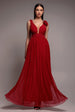Sleeveless Pleated Dobby Mesh Corsage Maxi Dress - Red by Goddiva
