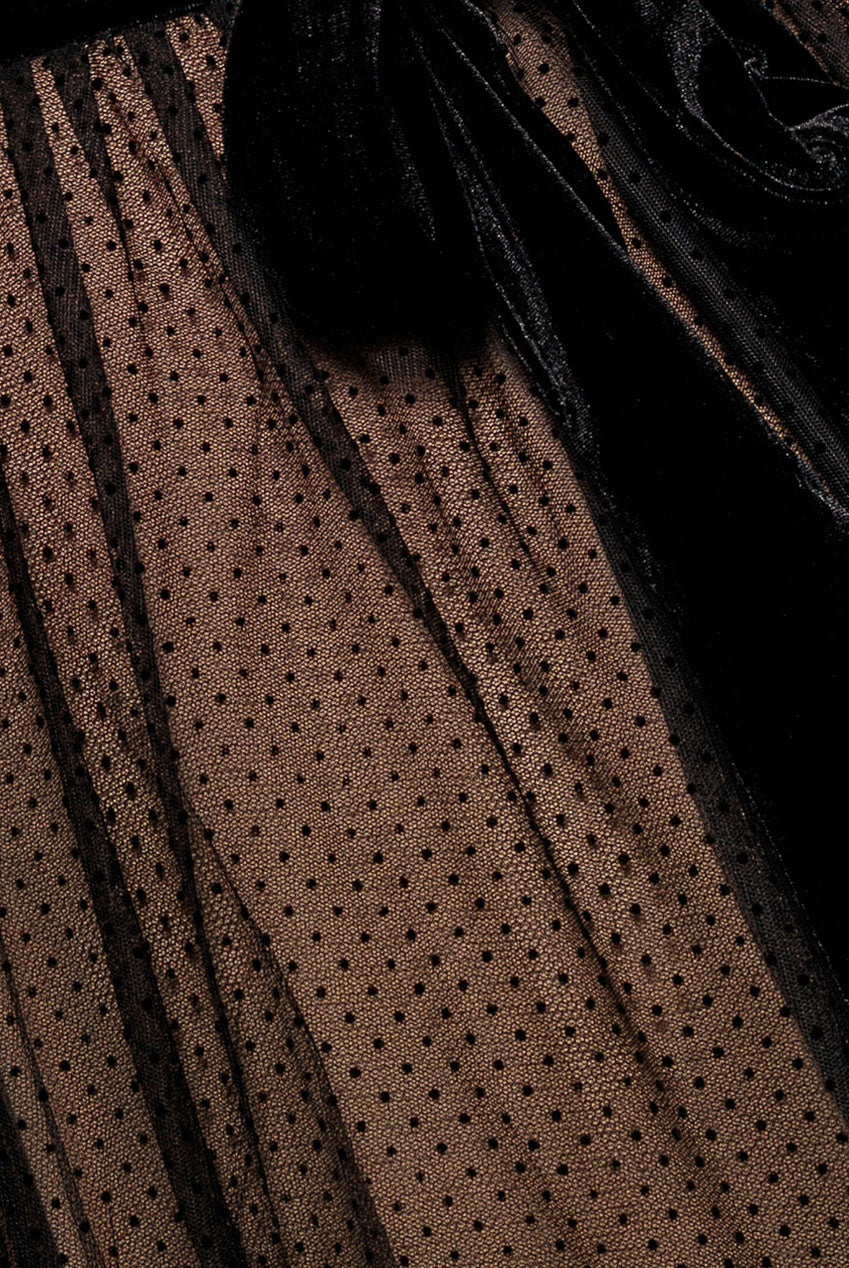 Dobby Mesh Off The Shoulder Princess Maxi Dress - Black DR4308