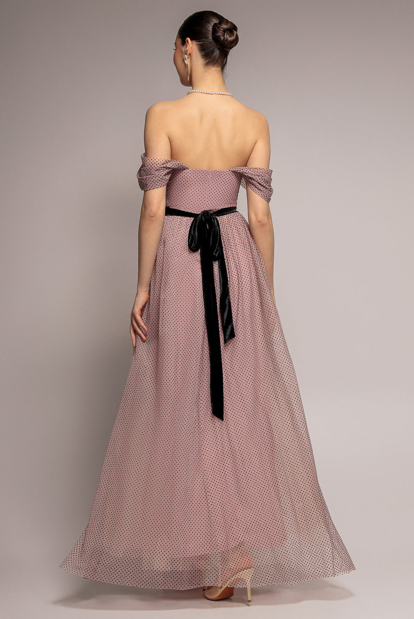 Dobby Mesh Off The Shoulder Princess Maxi Dress - Blush DR4308