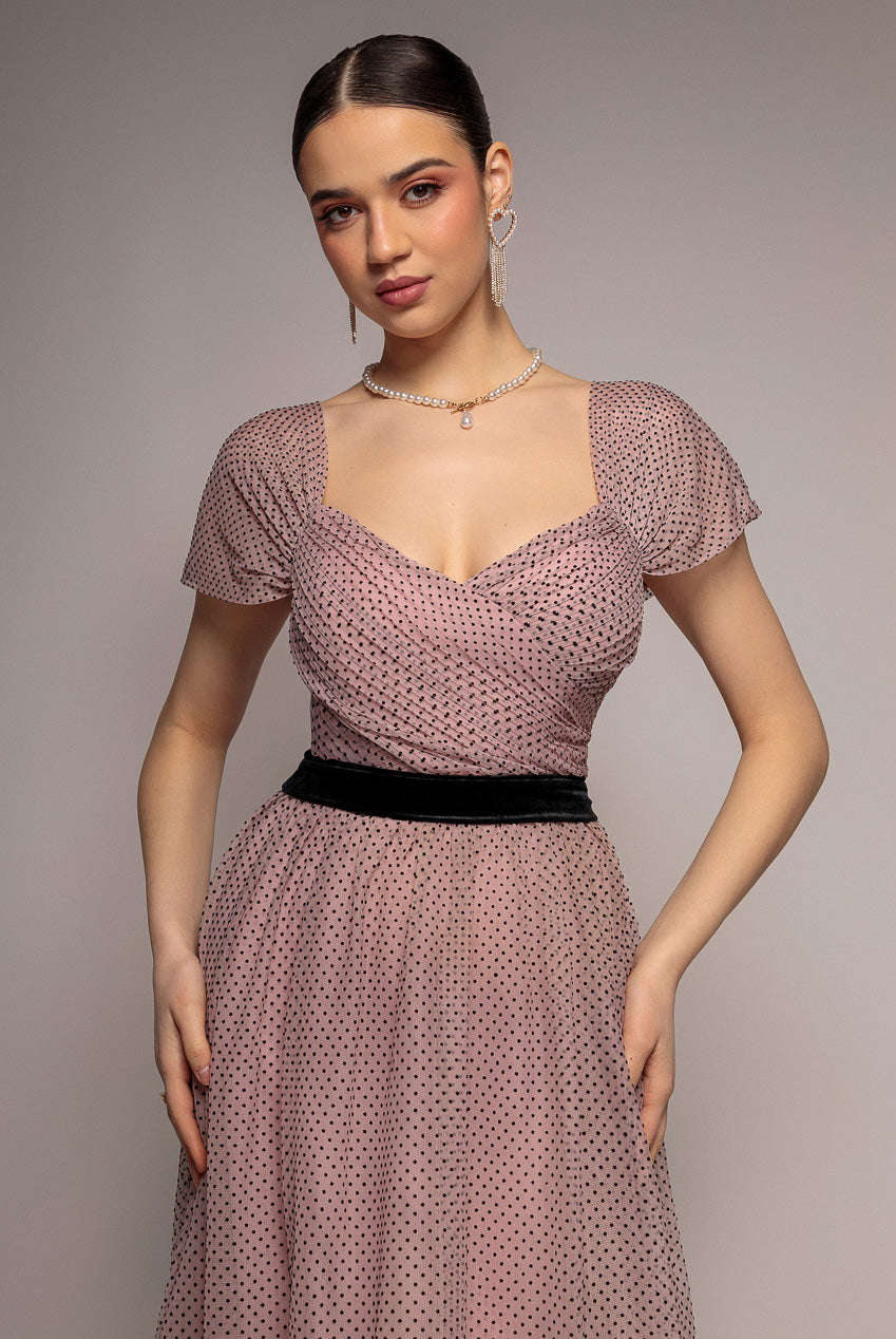Dobby Mesh Off The Shoulder Princess Maxi Dress - Blush DR4308