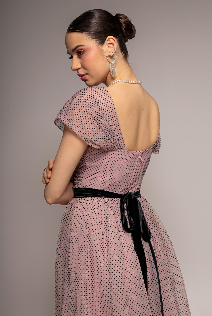 Dobby Mesh Off The Shoulder Princess Maxi Dress - Blush DR4308