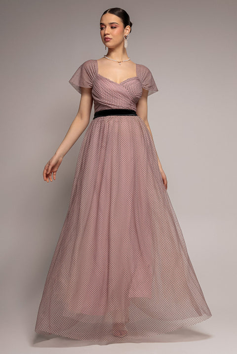 Dobby Mesh Off The Shoulder Princess Maxi Dress - Blush by Goddiva