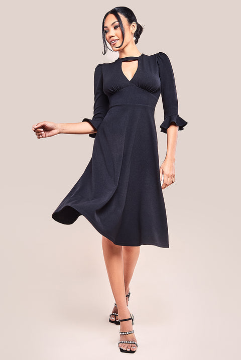 Flared Sleeve Midi Dress - Black DR4312