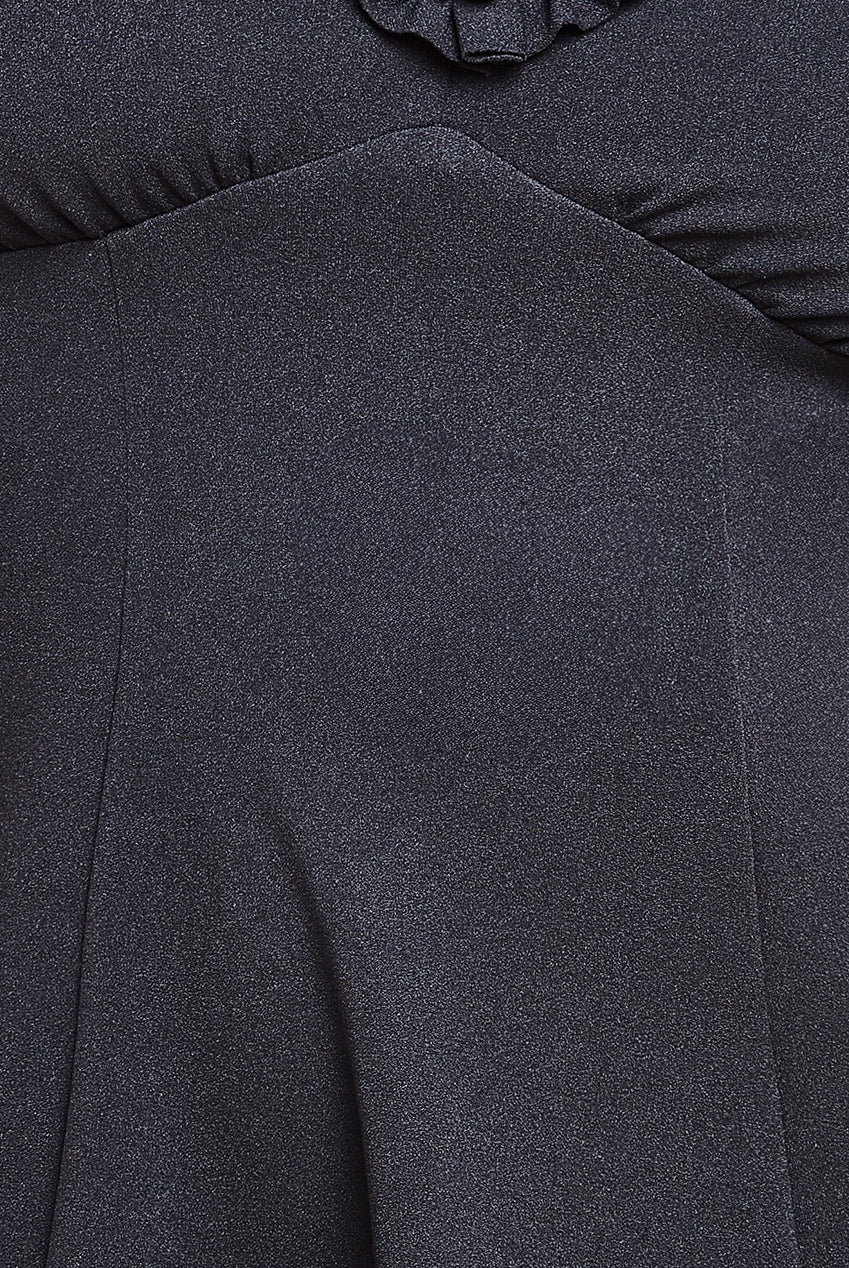 Flare Sleeve Frill Edge Midi Dress - Black DR4313