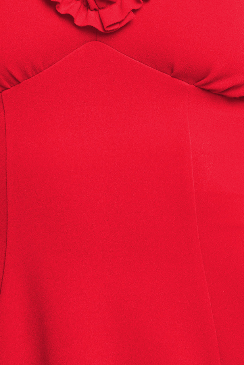 Flare Sleeve Frill Edge Midi Dress - Red DR4313