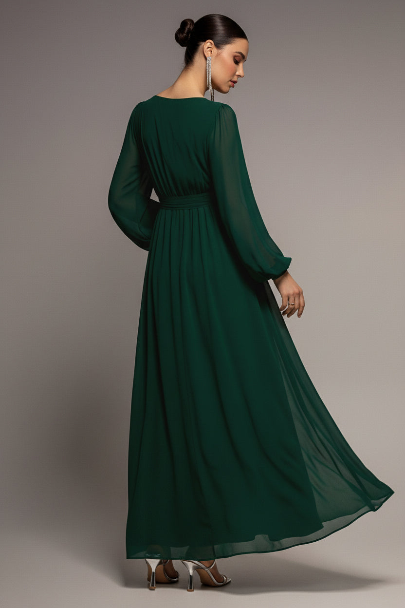 Sustainable Front Split Wrap Style Chiffon Maxi Dress - Dark Green DR4314BBS