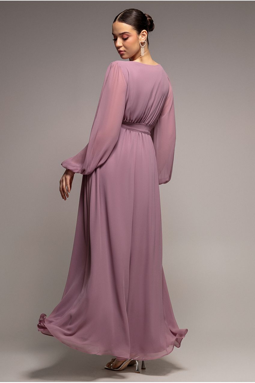 Sustainable Front Split Wrap Style Chiffon Maxi Dress - Dusty Lavender DR4314BBS