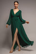 Sustainable Front Split Wrap Style Chiffon Maxi Dress - Green by Goddiva