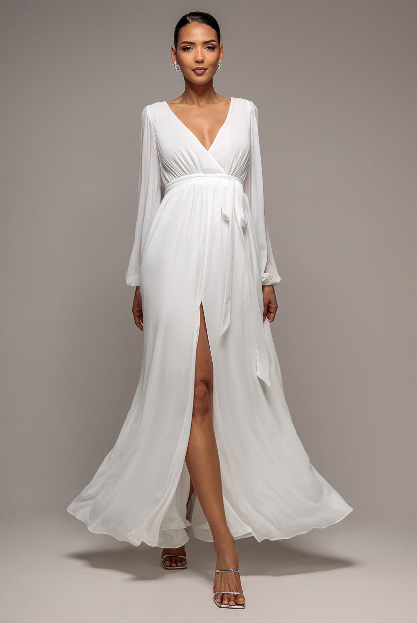 Wrap Back Maxi With Front Slit Chi On Maxi - White DR4314BBS