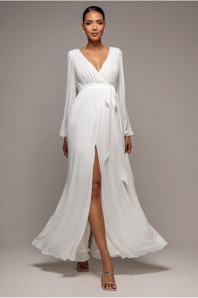 Wrap Back Maxi With Front Slit Chi On Maxi - White by Goddiva