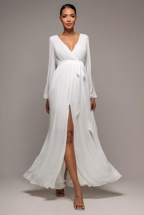 Wrap Back Maxi With Front Slit Chi On Maxi - White by Goddiva