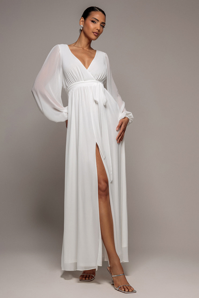 Wrap Back Maxi With Front Slit Chi On Maxi - White DR4314BBS