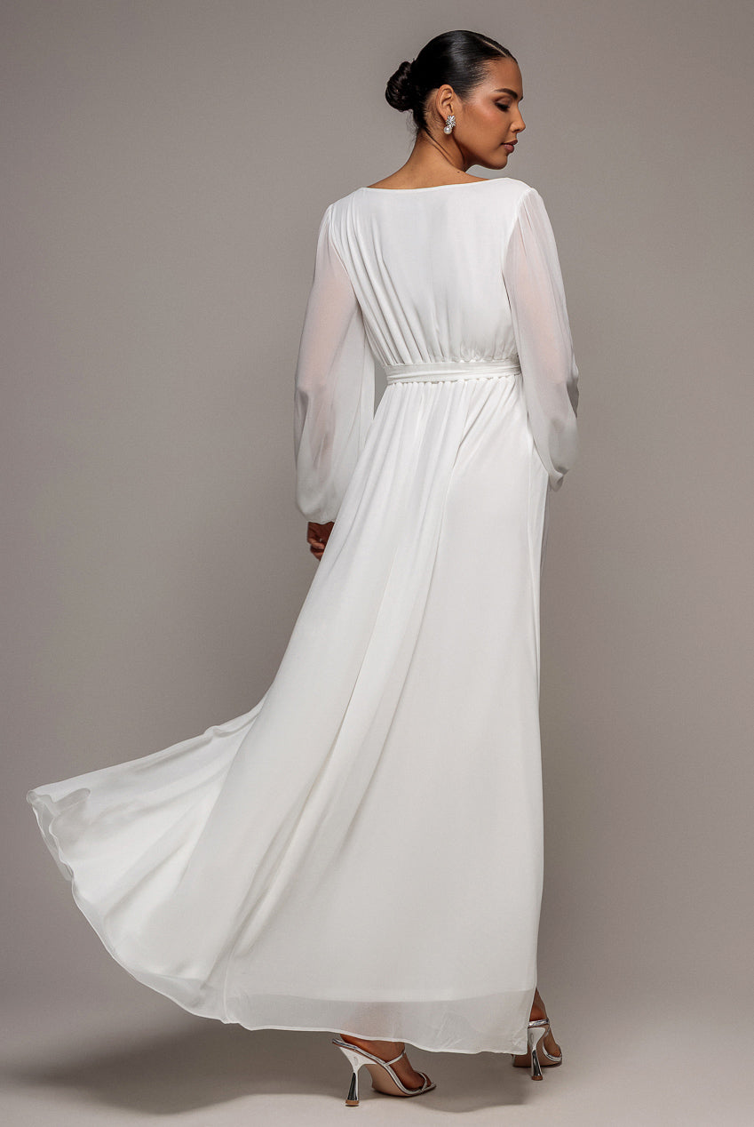 Wrap Back Maxi With Front Slit Chi On Maxi - White DR4314BBS