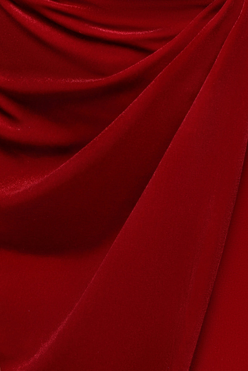 Off The Shoulder Front Split Velvet Maxi Dress - Red DR4318