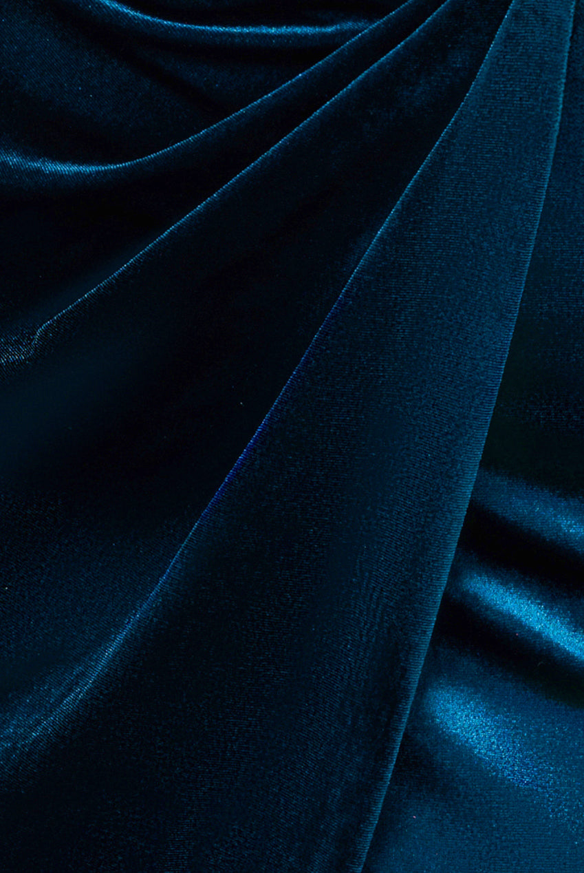 Off The Shoulder Front Split Velvet Maxi Dress - Teal DR4318