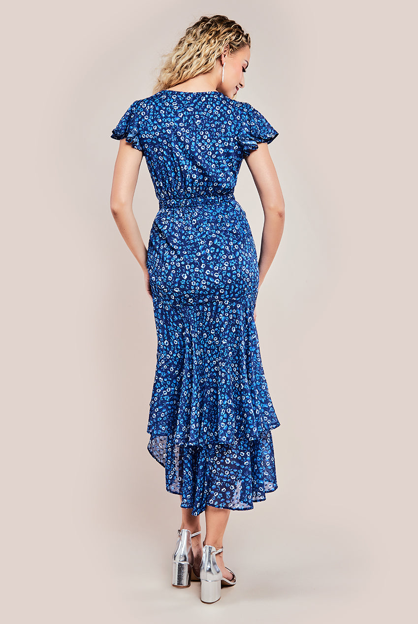 Printed Wrap High And Low Midaxi Dress - Navy DR4319