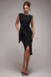 Sleeveless Asymmetric Wrap Midi Dress - Black by Goddiva