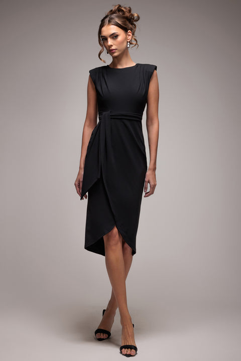 Sleeveless Asymmetric Wrap Midi Dress - Black by Goddiva