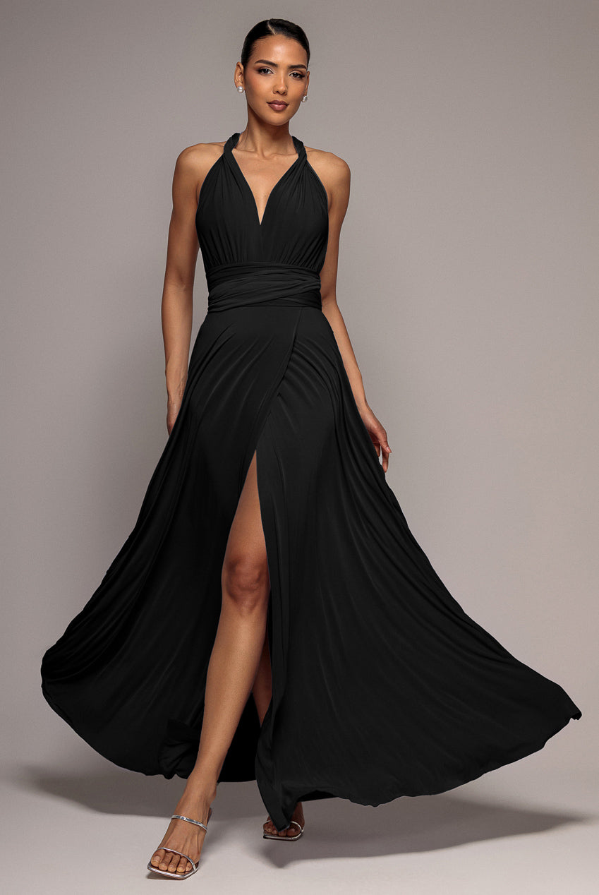 Multiway Tie Up Wrap Maxi Dress - Black DR4329