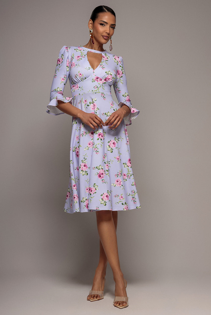 Floral Printed Flared Sleeve Midi - Lilac DR4345