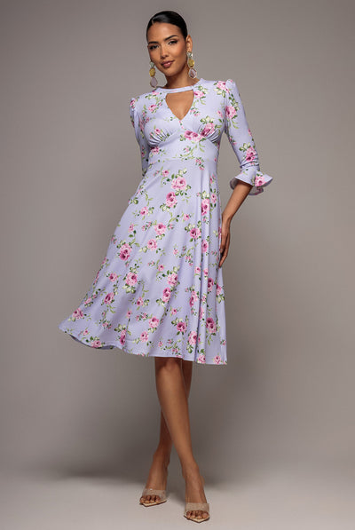 Floral Printed Flared Sleeve Midi - Lilac by Goddiva