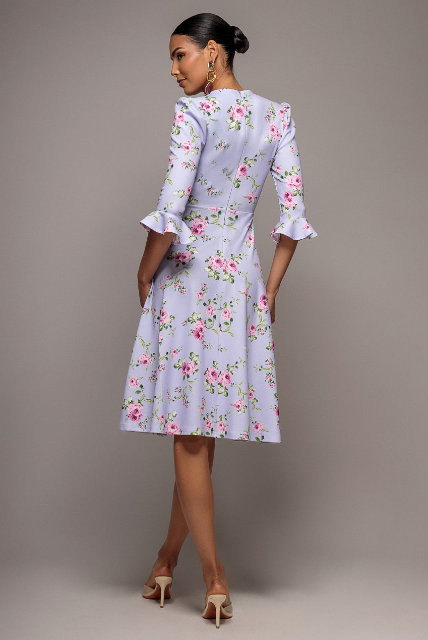 Floral Printed Flared Sleeve Midi - Lilac DR4345