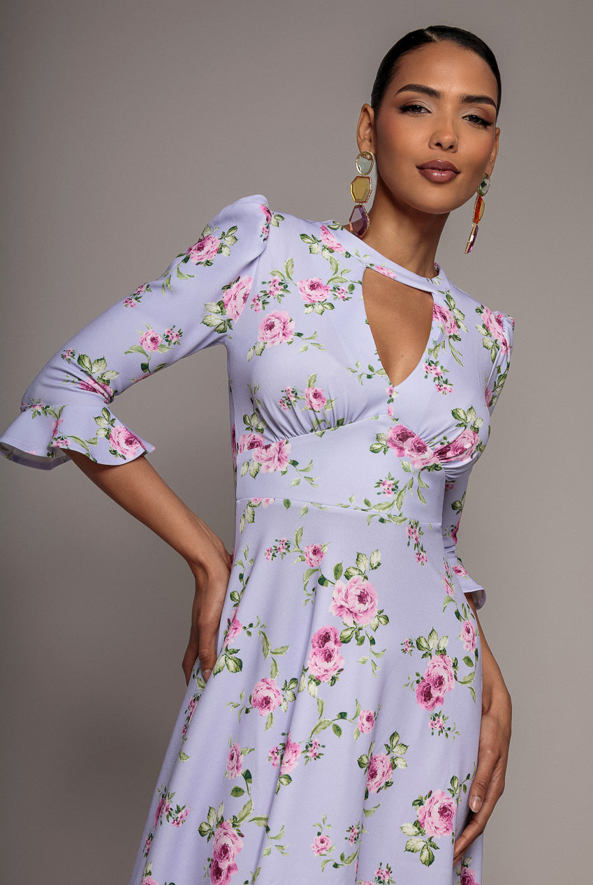 Floral Printed Flared Sleeve Midi - Lilac DR4345