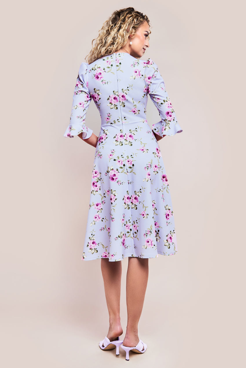 Floral Printed Flared Sleeve Midi - Lilac DR4345