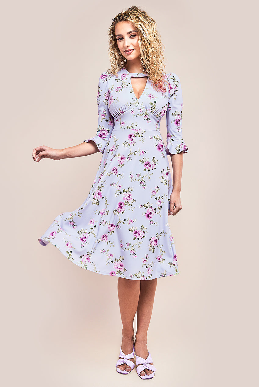 Floral Printed Flared Sleeve Midi - Lilac DR4345