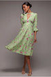 Floral Printed Flared Sleeve Midi - Sage Green by Goddiva