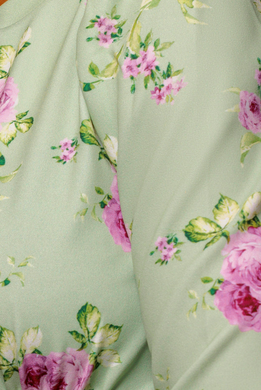 Floral Printed Flared Sleeve Midi - Sage Green DR4345