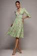 Floral Printed Flared Sleeve Midi - Sage Green by Goddiva