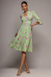 Floral Printed Flared Sleeve Midi - Sage Green by Goddiva