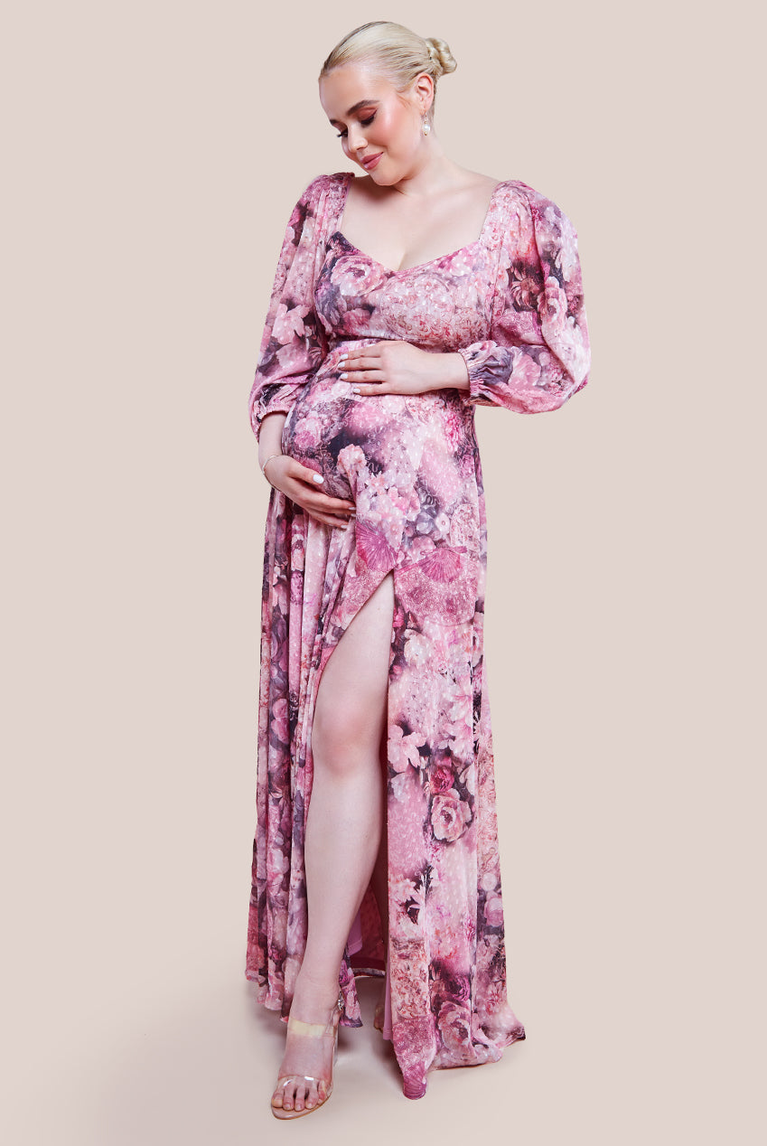 Maternity Printed Shirred Back Maxi Dress - Blush DR4353MAT
