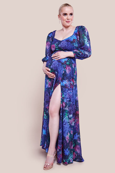 Maternity Printed Shirred Back Maxi Dress - Navy DR4353MAT