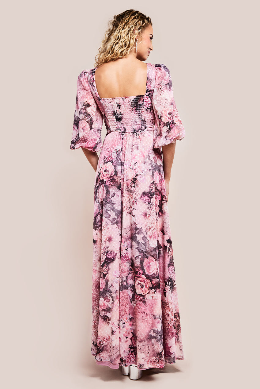 Printed Shirred Back Maxi Dress - Blush DR4353