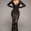 Sequin Leaf Long Sleeve Maxi Dress - Black