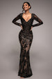 Sequin Leaf Long Sleeve Maxi Dress - Black by Goddiva