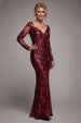 Sequin Leaf Long Sleeve Maxi Dress - Burgundy by Goddiva