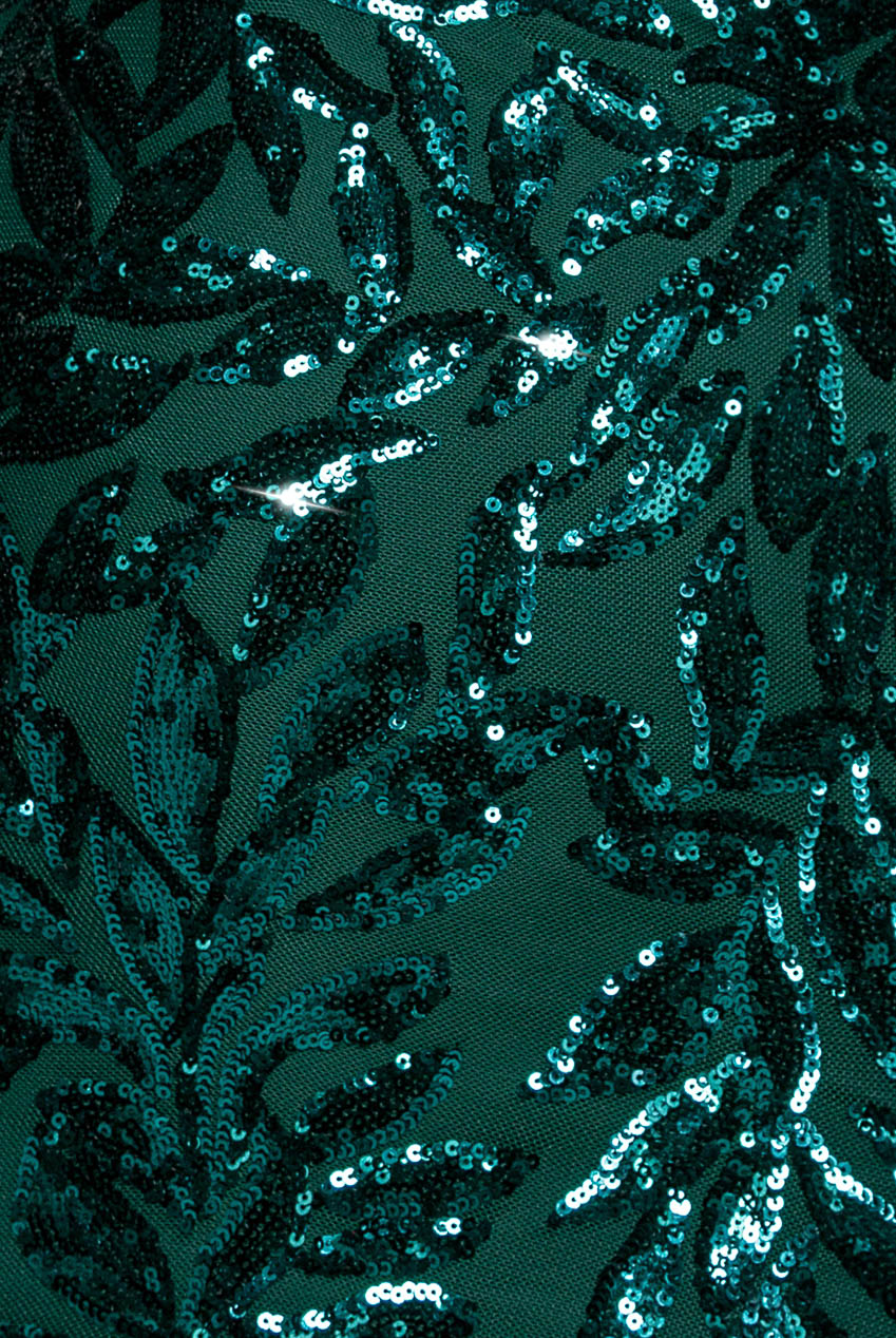Sequin Leaf Long Sleeve Maxi Dress - Emerald Green DR4359