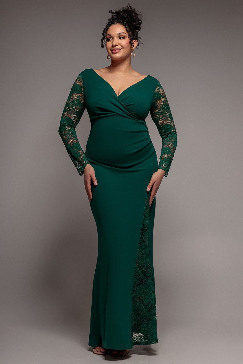 Scuba & Lace Wrap Maxi Dress - Emerald DR4366PLUS