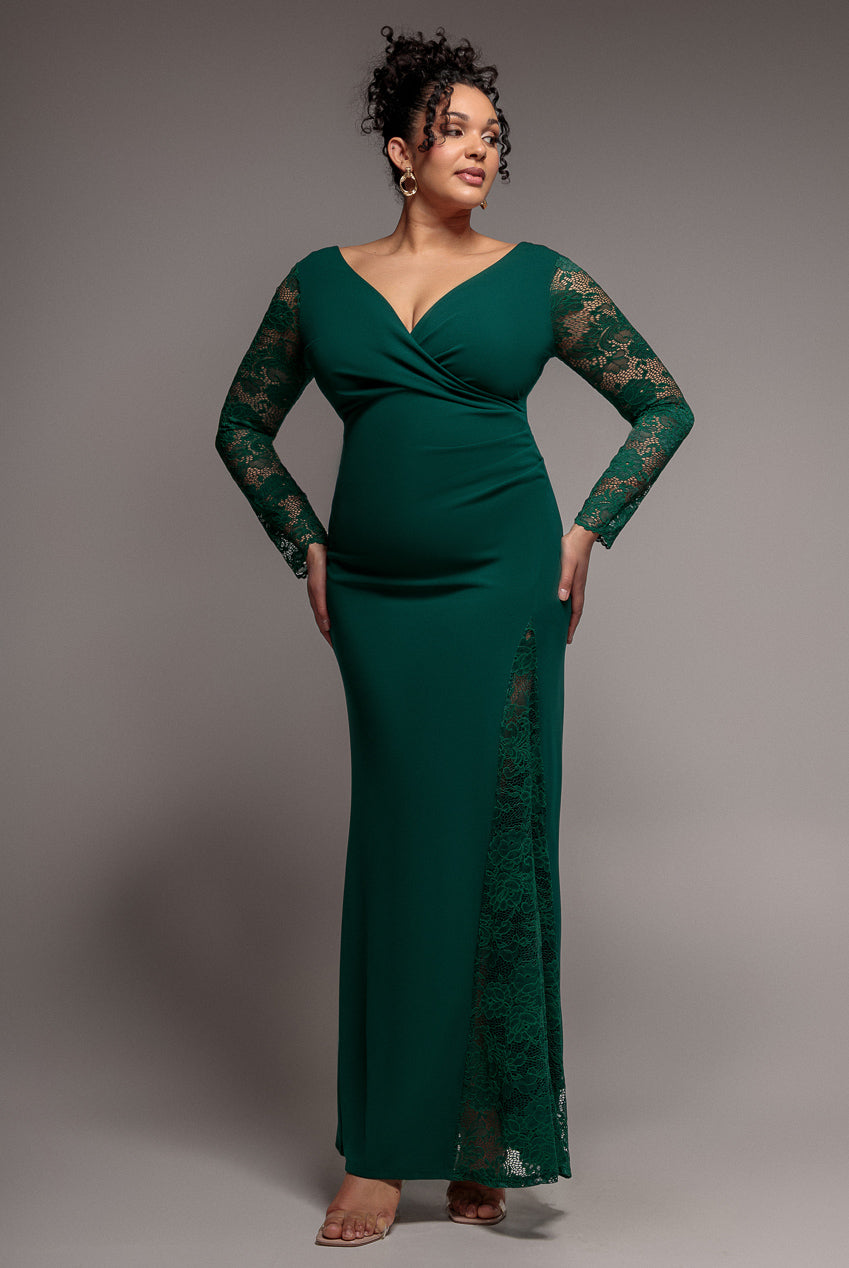 Scuba & Lace Wrap Maxi Dress - Emerald DR4366PLUS