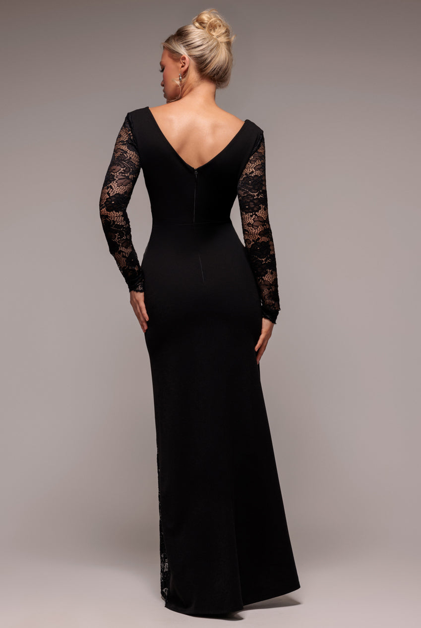 Scuba & Lace Wrap Maxi Dress - Black DR4366