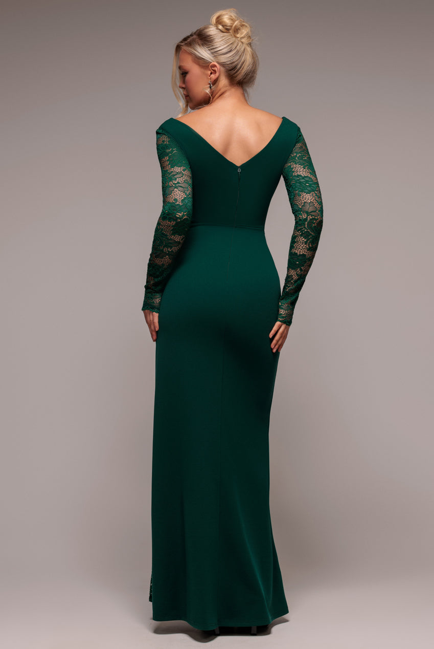 Scuba & Lace Wrap Maxi Dress - Emerald DR4366