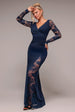 Scuba & Lace Wrap Maxi Dress - Navy Blue by Goddiva