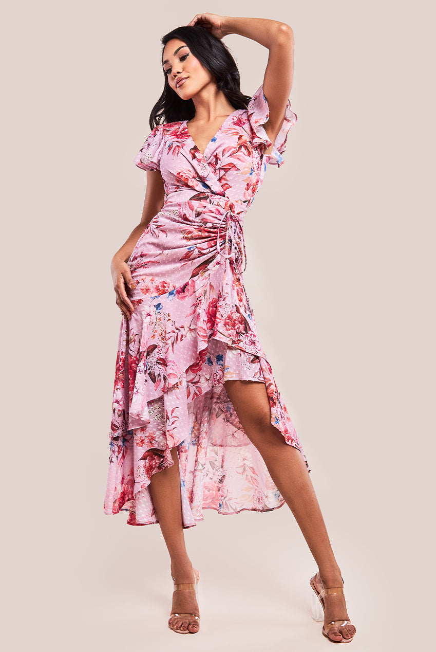 Floral Wrap High And Low Midaxi Dress - Blush Pink DR4369