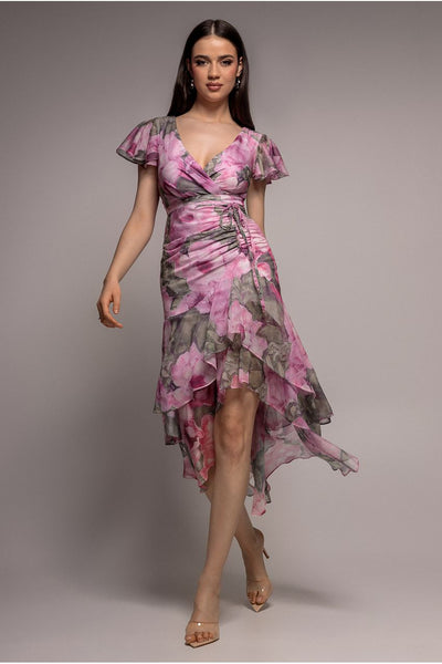 Blush - Floral Wrap High And Low Midaxi Dress - Blush by Goddiva