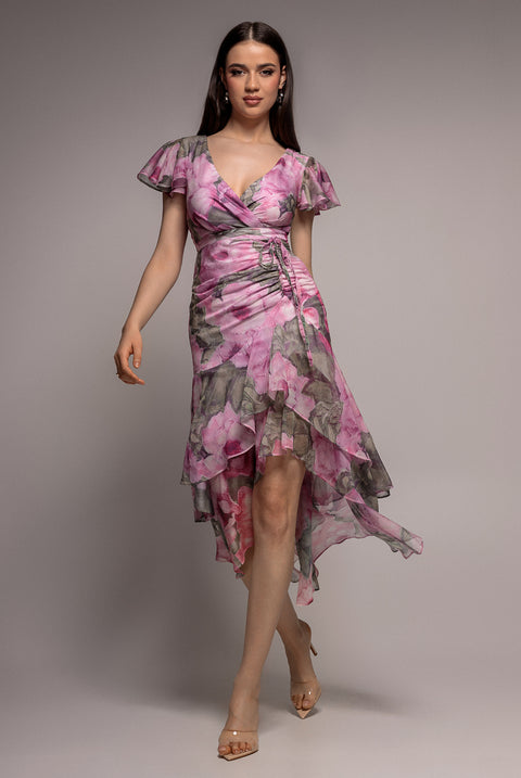 Floral Wrap High And Low Midaxi Dress - Blush by Goddiva